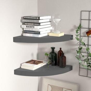 Prolenta Premium Scaffale Angolare a Parete 2 pz – Grigio Lucido, 35x35x3,8 cm