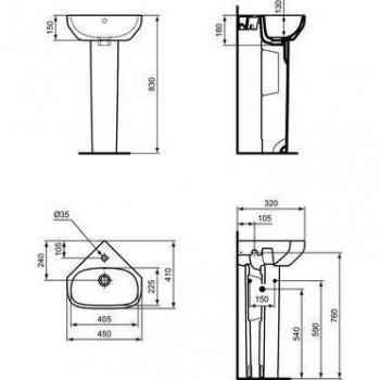 Ideal Standard life A Eckwaschtisch, 1 Hahnloch, mit Überlauf