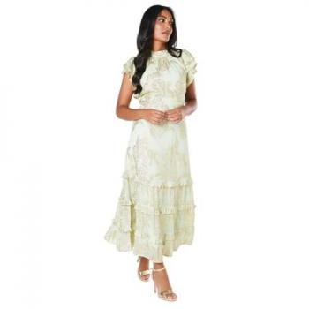Women's Petite Sage Metallic Mid-Axis Ruffle Dress