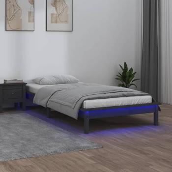 VidaXL 90x200 cm LED Bed Frame in Grey Solid Wood