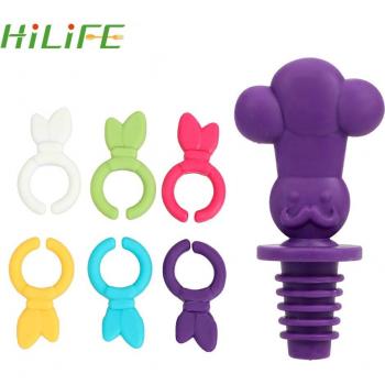 HILIFE Silicone Wine Stopper and Drink Marker Set