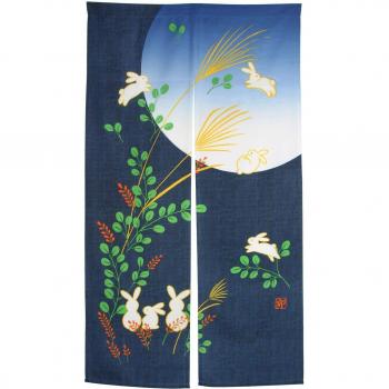 Conejo Nocturno en Noren: Cortina de Puerta Japonesa