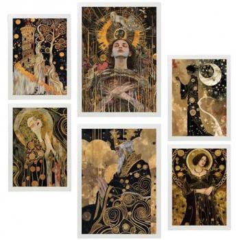 Colección de 6 cartas de tarot arcana en negro y dorado
