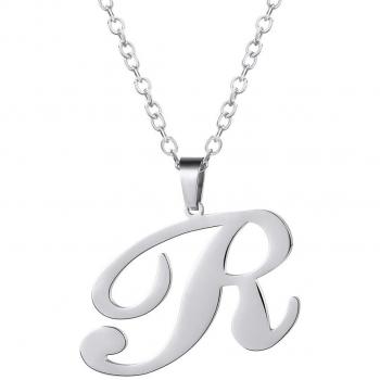 Cadeau Anniversaire Fête Noël: Collier Pendentif Femme en Acier PROSTEEL avec Lettre R Alphabet Anglais (Argenté)