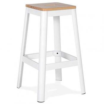 ALTEREGO Tabouret haut 'LIDYA' en métal blanc et assise en bois