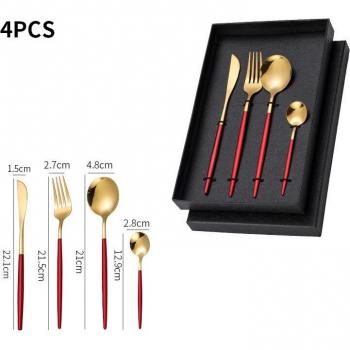 Kit complet de cuisine : cuillère, fourchette et couteau à steak, finition or, acier inoxydable
