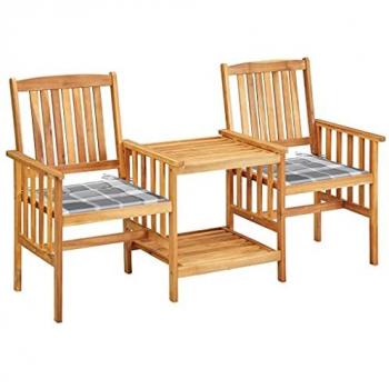 VieXL Jardin Set : Chaise, Table à Thé et Coussin en Acacia