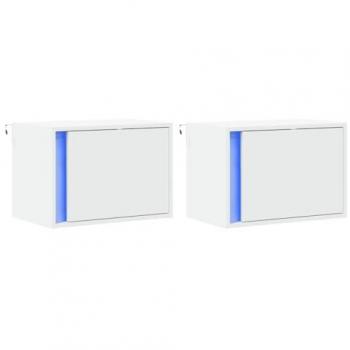 Tables de chevet à LED murales 2 pcs blanches