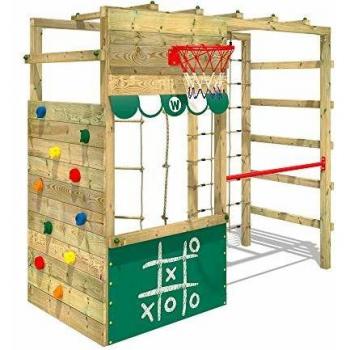 Portique bois WICKEY Smart Action avec mur d'escalade et accessoires