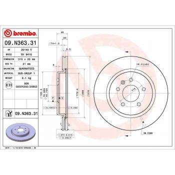 Disque de frein BREMBO 09.N363.31 pour OPEL, BUICK (SGM), VAUXHALL