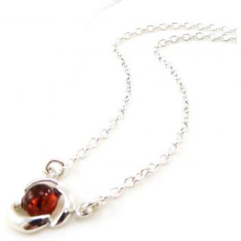 Unique Handmade 'Inspiration' Silver and Amber Pendant, Rhodium Plated, Brown 12 mm