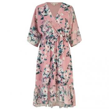 Blush Floral Kimono Dipped Hem Dress