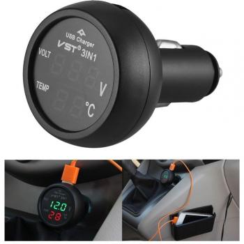 LED Digital Meter Monitor for 12V/24V Cars with USB Charging