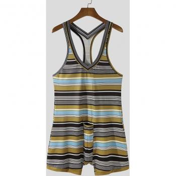 Ropa interior para hombres, mono de dormir con rayas, cuello V, sin mangas