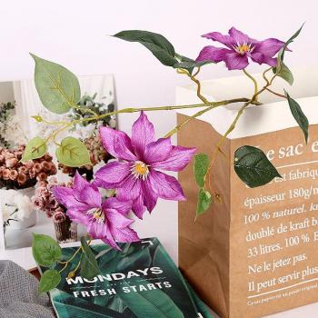 3-Headed Luxury Clematis Silk Flower Branch for Home and Wedding