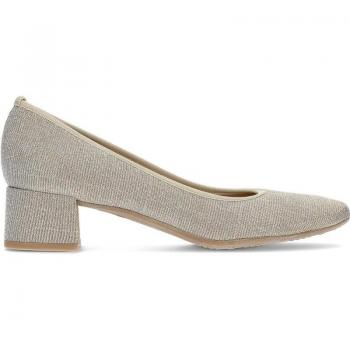 Zapatos de salón de mujer Mascaró Luisa en tela brillante color oro champán con tacón