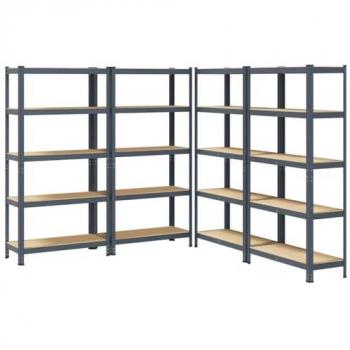 Vidaxl 5‑Level Storage Rack, Anthracite Steel and Engineered Wood – 4 Pieces