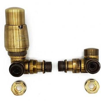 Left‑Hand Copper Antique Brass Thermostatic Lockshield Valve Set for Twin‑Pipe Radiators