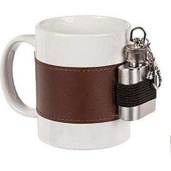 OOTB Weißer Kaffee-Glas mit Metall-Flachmann – 14,5 × 8 × 9,5 cm