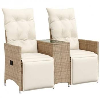 VidaXL Sunset Retreat: Beige Reclining Garden Sofa + Table