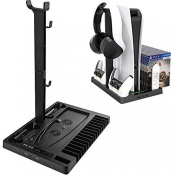 Supporto verticale AuyKoo PS5: base ricarica, ventola refrigerante e 15 slot per giochi