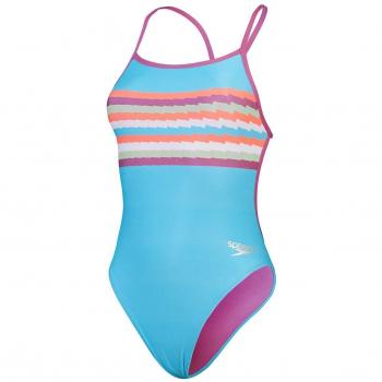 Speedo Placement V-Band Swimsuit – Two-Tone (Blue & Pink, UK 32)