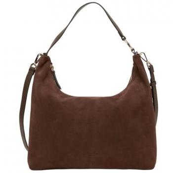 Marc O'Polo Hobo Bag Medium aus weichem Velours-Rindleder in Dunkelbraun