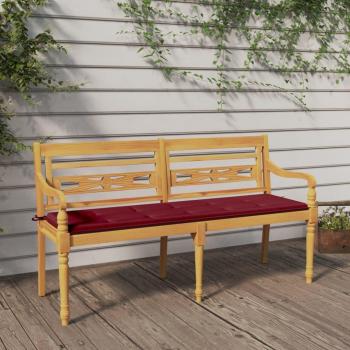 Banc Batavia 150cm en teck avec coussin rouge pour jardin