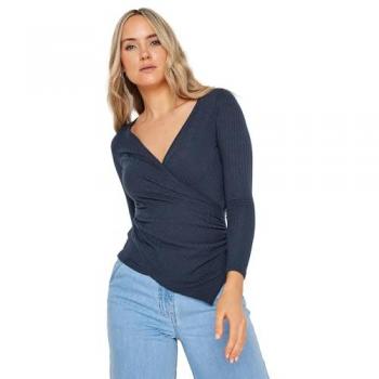 Long Tall Sally Tall Asymmetric Wrap Top – Blue Ribbed – Full Length