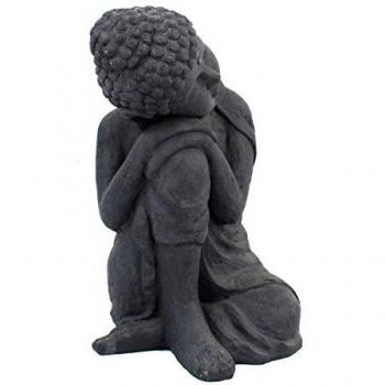 Weathered Charcoal Crouching Buddha Outdoor Statue