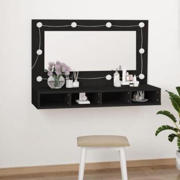 Mueble con Espejo Iluminado Negro 90x31,5x62 cm