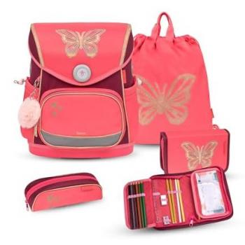 Belmil Rucksack Compact Plus Premium Schulranzen Set 4‑Tteile (Koralle)