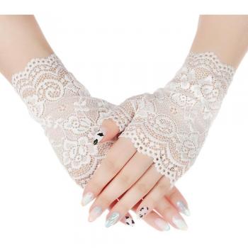 Guantes de Malla Novia: Estilo Encajado y Seguridad UV en Blanco y Negro
