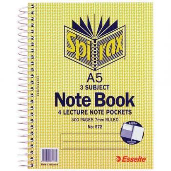 Spirax 572 3 Subject Notebook A5 210x158mm 300 Page X Carton of 5