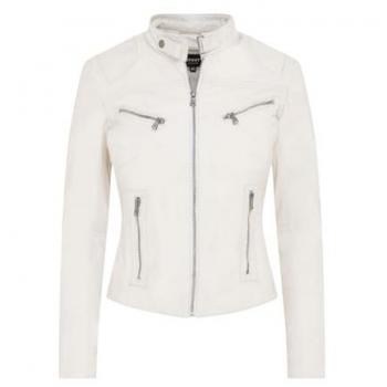 Slim Fit Witte Leer Bikerjack voor Vrouwen – Maldon