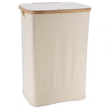 Panière à linge en polyester avec cerclage en bambou