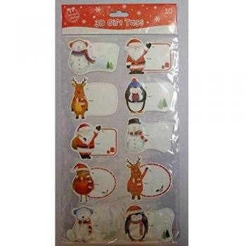 Christmas 10 Pack 7.5cm 3D Gift Tags Cute Fun Design