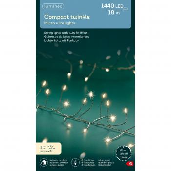 Micro‑LED Compact Twinkle 1440 LED 18 m Warmweiß – Silberdraht (Outdoor & Indoor)