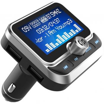 Bluetooth‑FM‑Sender für Fahrzeuge – 2 USB Ports, Freisprecher, 1,8” Monitor, silberfarben