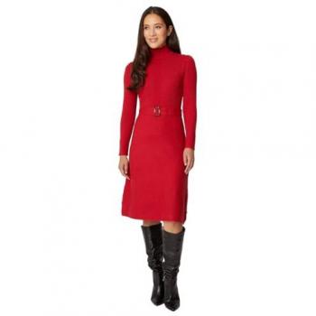 Wallis Women's Red Ribbed High Neck Belted Knit Dress, Size XL