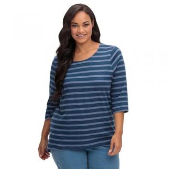 Sheego Damen-Shirt 3/4‑Ärmel, blau gestreift, Größe 44 – große Modelle
