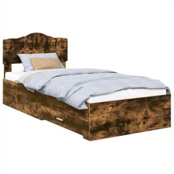 VidaXL Queen Bed Frame + Headboard in Smoked Oak Finish – 90x190cm, Engineered Wood