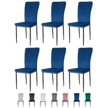 Elle by MCC 6‑Pack Velvet Dining Chairs, Blue, High Back