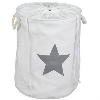 Foldable Laundry Basket with Handles, Star Pattern, 60L, Cotton-Polyester, White/Grey