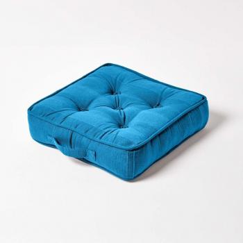 Rajput Ribbed Cotton Floor Cushion in Teal