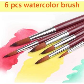 6Pcs Art Paint Brush Set with Nylon Hair for Watercolor and Acrylic