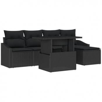 Conjunto de Muebles de Jardín 6 Piezas con Cojines Negros
