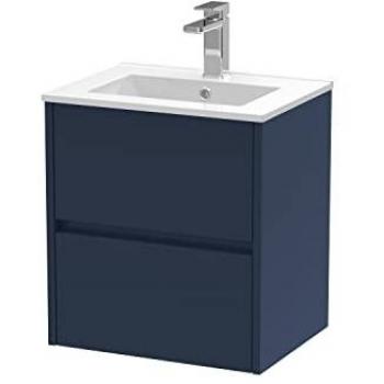 Midnight Blue Wall Hung Vanity Unit with 2 Drawers and Basin