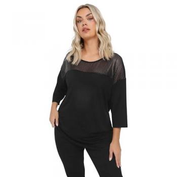 Yours – Schwarzes Top mit Netzstoff und Pailletten