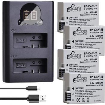 Cargador Doble LED y 2 Baterías LP-E8 para Canon EOS 550D, 600D, 650D, 700D